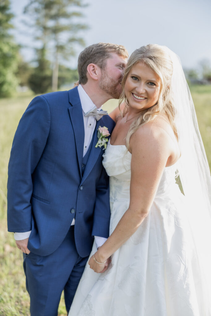 Bride and Groom at a wedding in Starkville, Mississippi at The Hill and Moor.