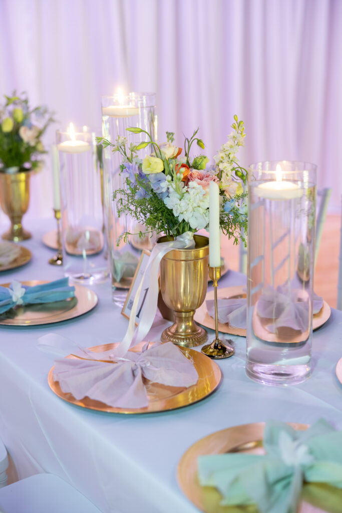 table setting and decor at a wedding in Starkville, Mississippi at The Hill and Moor.