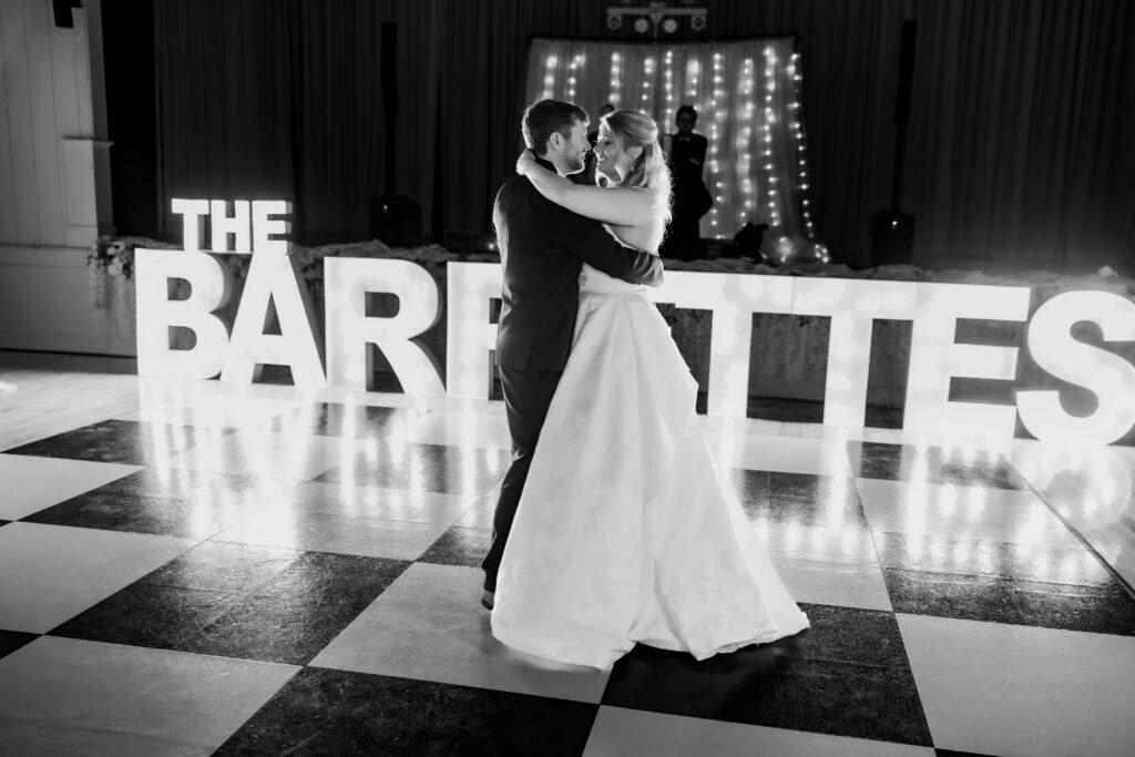 Bride and Groom dancing at their wedding in Starkville, Mississippi at The Hill and Moor.