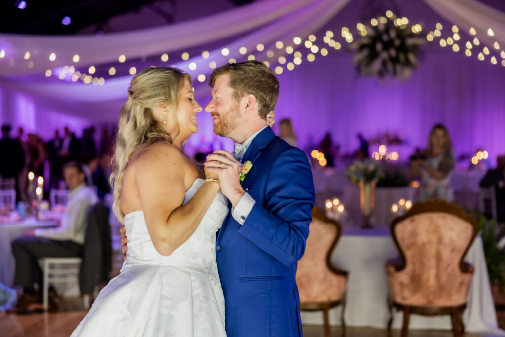 Bride and Groom dancing at their wedding in Starkville, Mississippi at The Hill and Moor.