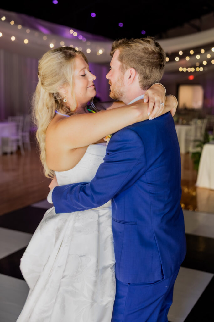 Bride and Groom dancing at their wedding in Starkville, Mississippi at The Hill and Moor.