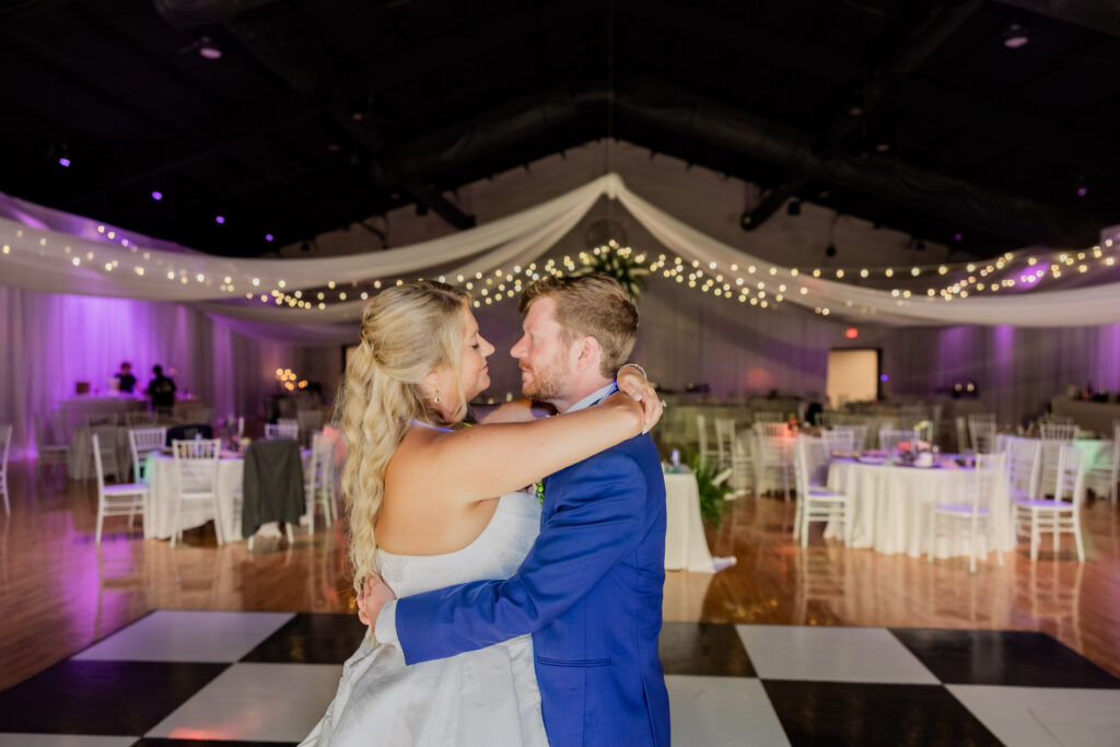 Bride and Groom dancing at their wedding in Starkville, Mississippi at The Hill and Moor.