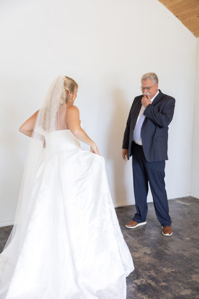 Bride and dad at a wedding in Starkville, Mississippi at The Hill and Moor.