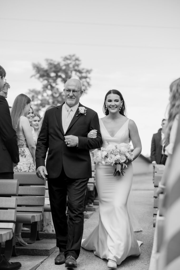 bride walking down the aisle at destination wedding in Nashville