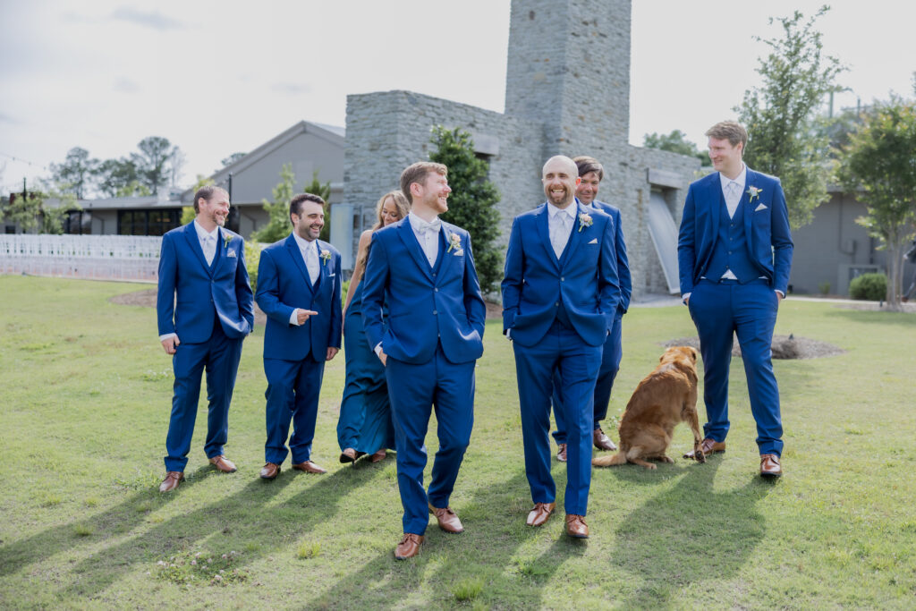 Groom and bridal party at a wedding in Starkville, Mississippi at The Hill and Moor.
