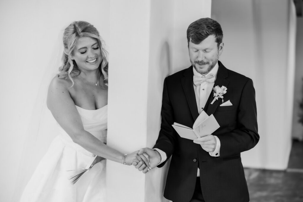Bride and Groom giving private vows at a wedding in Starkville, Mississippi at The Hill and Moor.