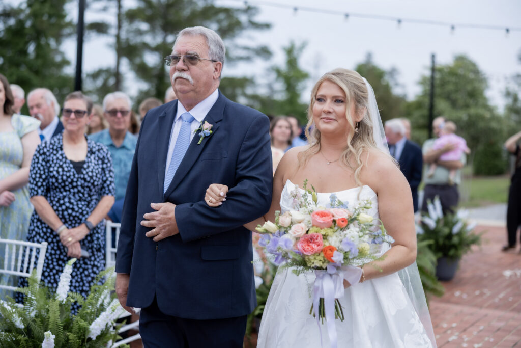 Bride and dad at a wedding in Starkville, Mississippi at The Hill and Moor.