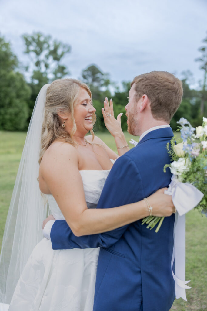Bride and Groom at a wedding in Starkville, Mississippi at The Hill and Moor.
