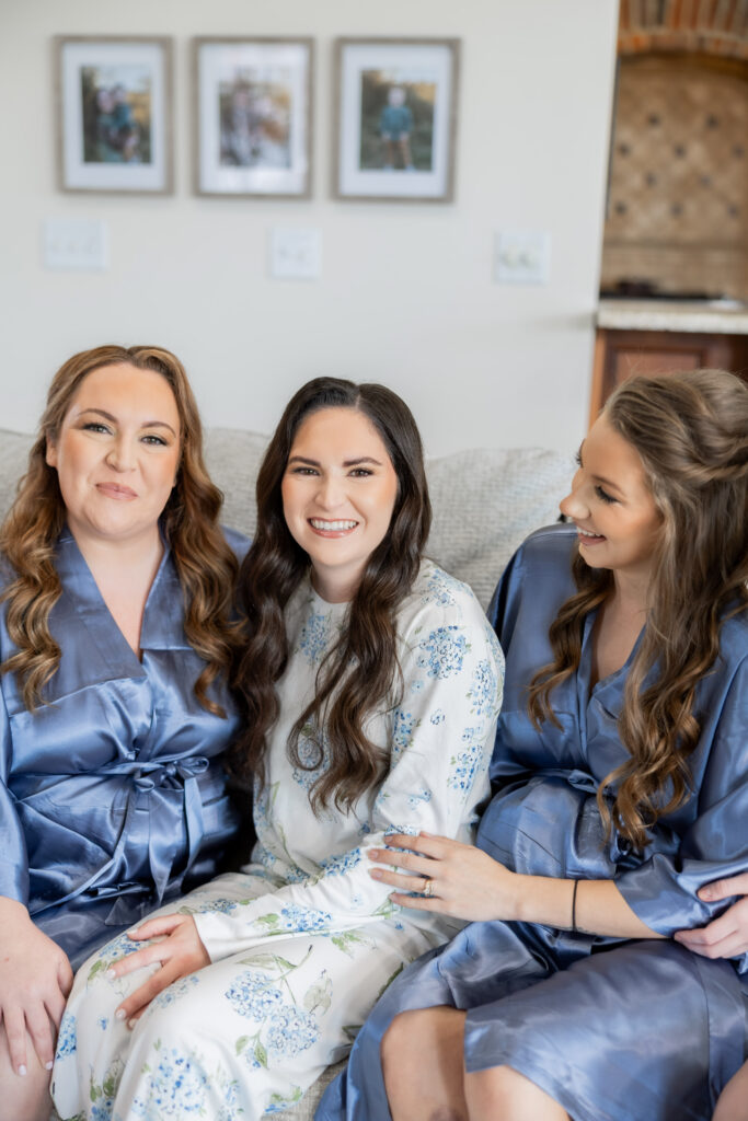 Bride and bridesmaids for wedding in Starkville, MS.