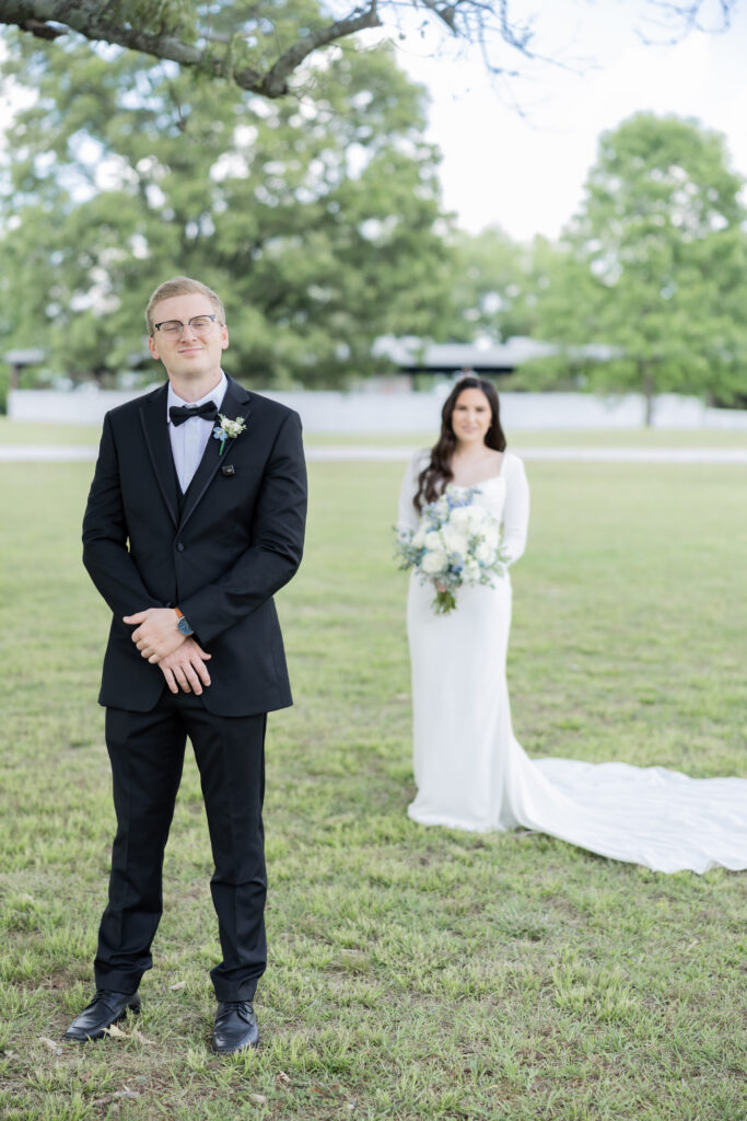 First Look with Bride and Groom at a wedding in Starkville, MS.