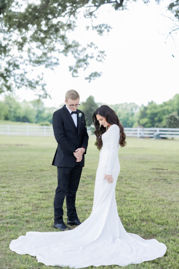 First Look with Bride and Groom at a wedding in Starkville, MS.